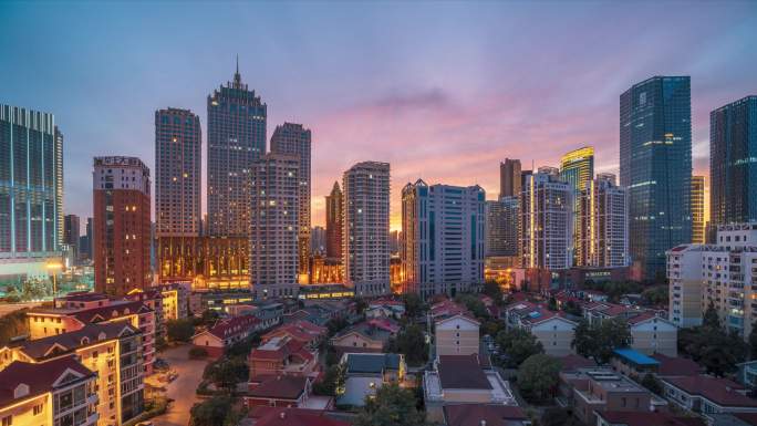 辽宁沈阳城市中心青年大街金廊夜景延时摄影