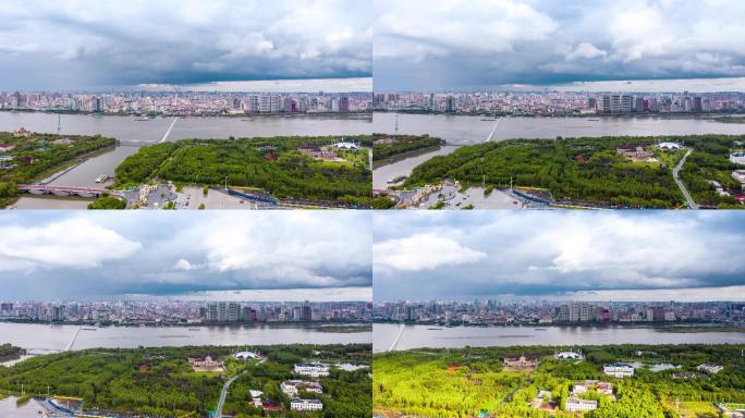 哈尔滨太阳岛景区松花江两岸城市风景航拍