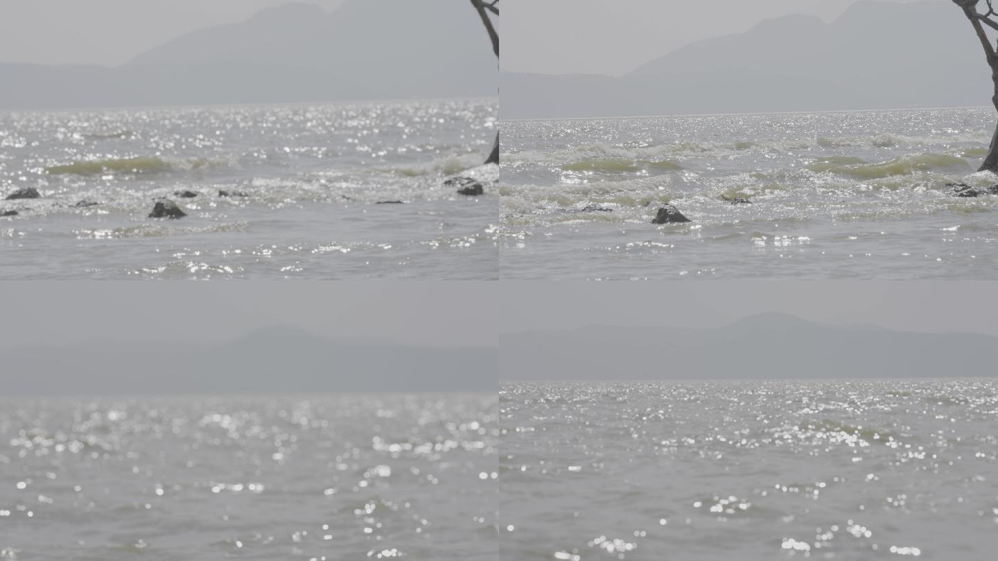 晴朗白天海面湖面海滩波光粼粼旅拍