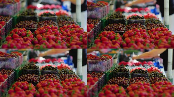 4K水果摊草莓蓝莓葡萄品种繁多