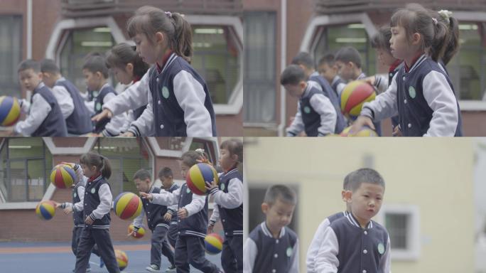 幼儿园篮球课小朋友玩篮球拍篮球