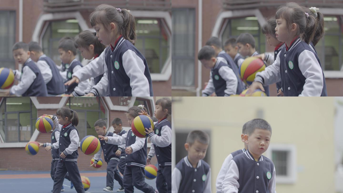 幼儿园篮球课小朋友玩篮球拍篮球
