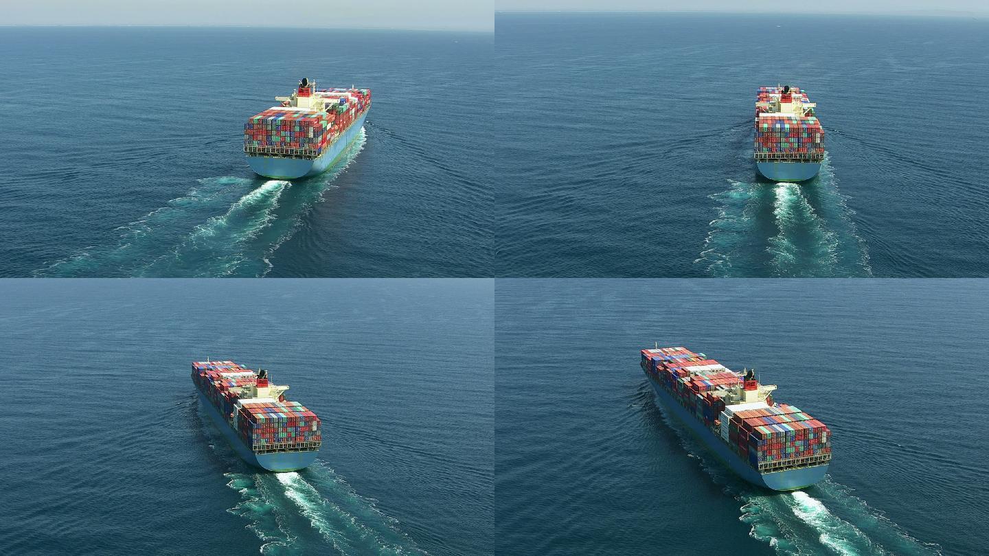 海上集装箱船航拍集装箱太平洋飞机视角