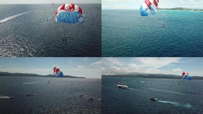 绝美海岛拖曳伞航拍素材