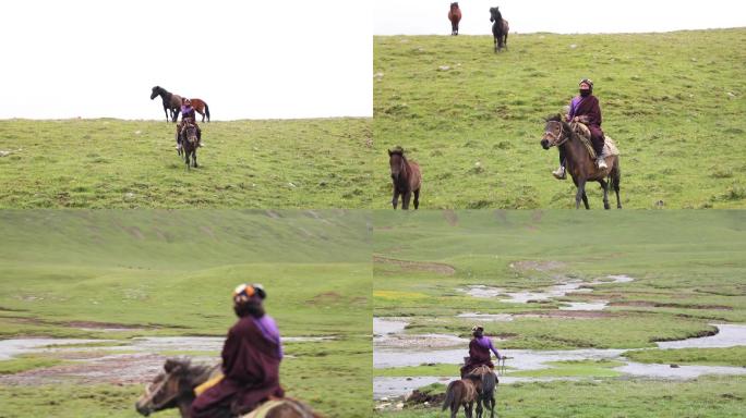 藏族姑娘草原骑马