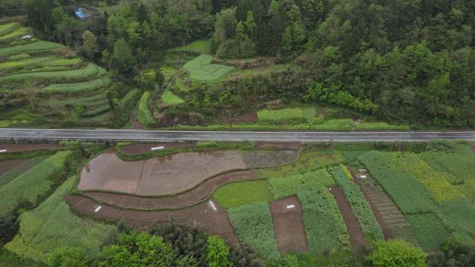 航拍4K春天国道马路