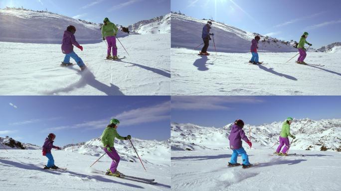 父母教孩子滑雪