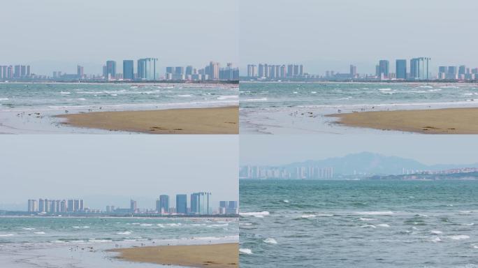 4k海边滨海城市海岸海浪空境 烟台