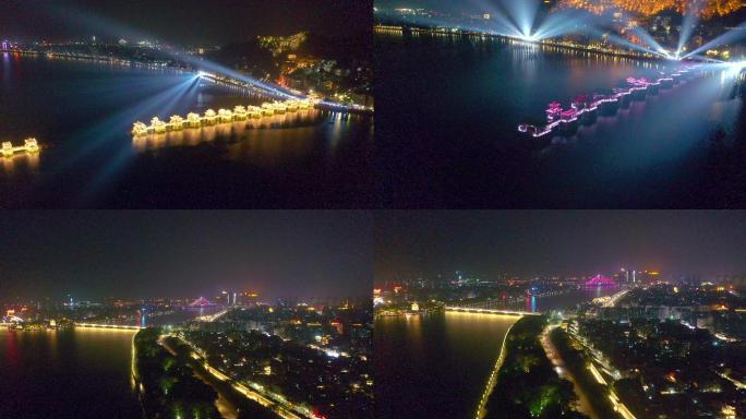 广东潮州广济桥夜景航拍