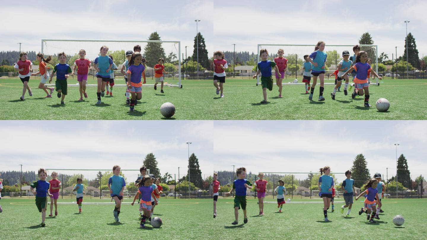 孩子们在一起踢球小学生运动场外国学校