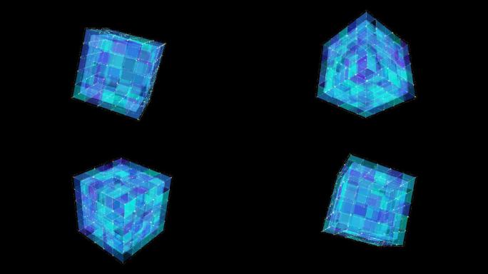 科技几何立方体旋转透明素材