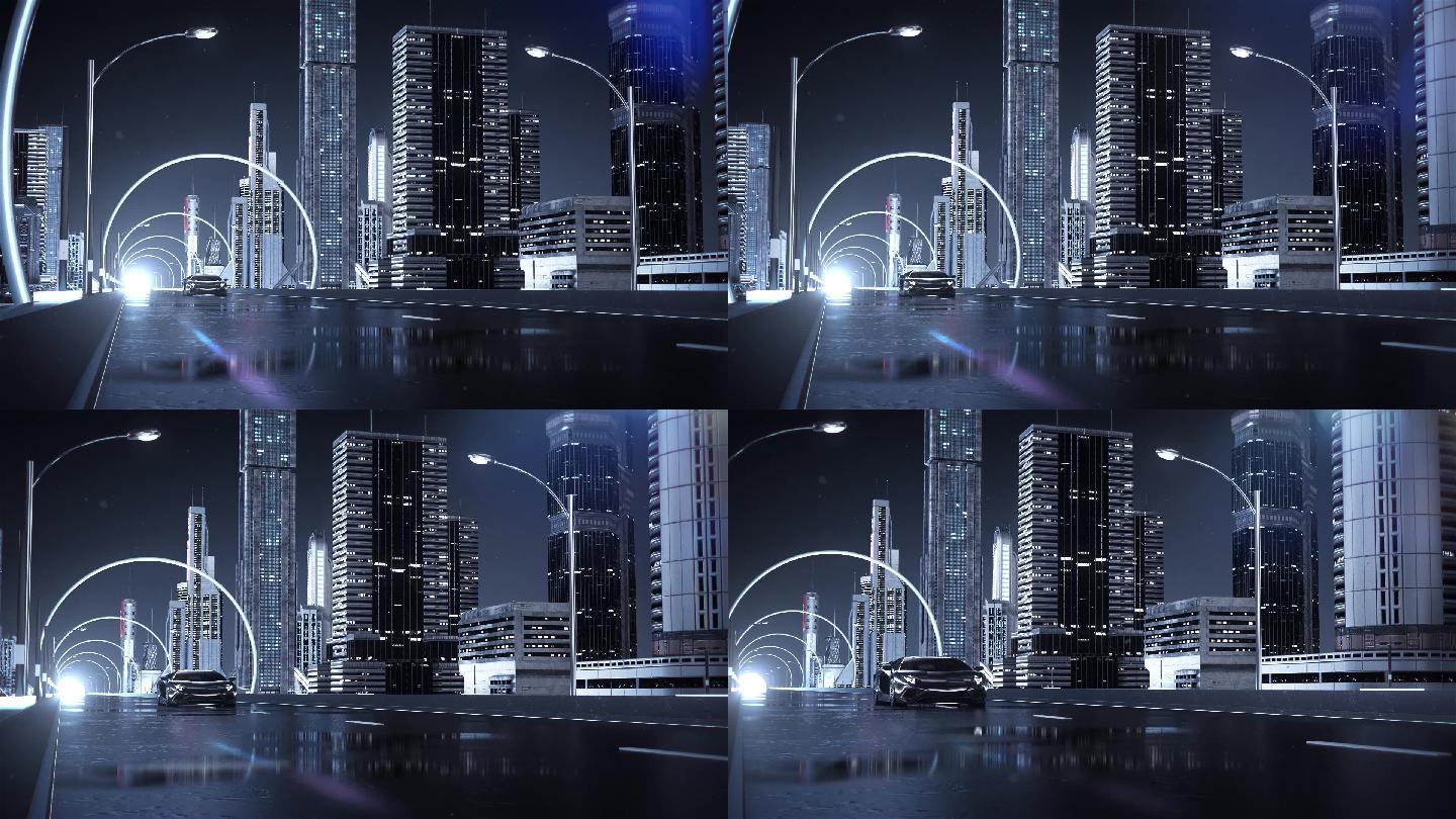 三维汽车城市夜景穿梭动画视频