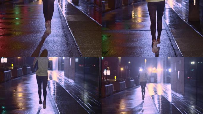 晚上在城里慢跑的女人