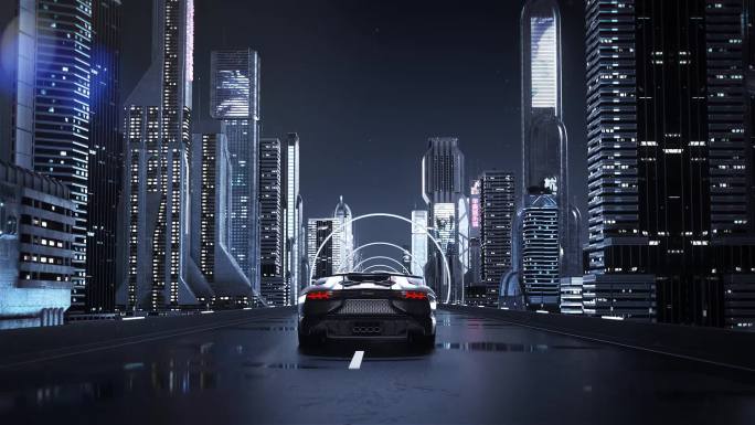 三维汽车城市夜景穿梭动画C4D工程