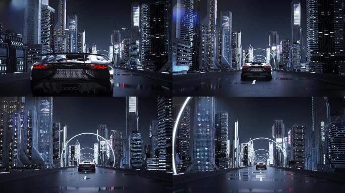 3D三维汽车城市夜景穿梭动画视频
