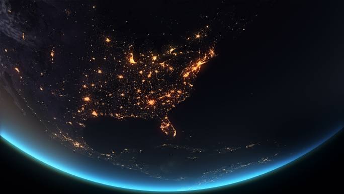 地球夜间城市灯光三维动画宇宙太空