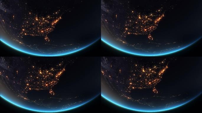 地球夜间城市灯光三维动画宇宙太空