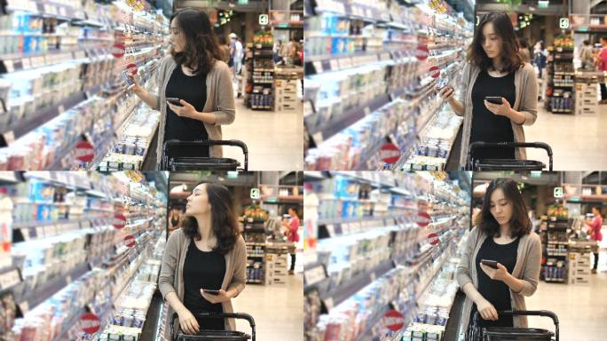 在超市购物4K选购挑选美女逛超市