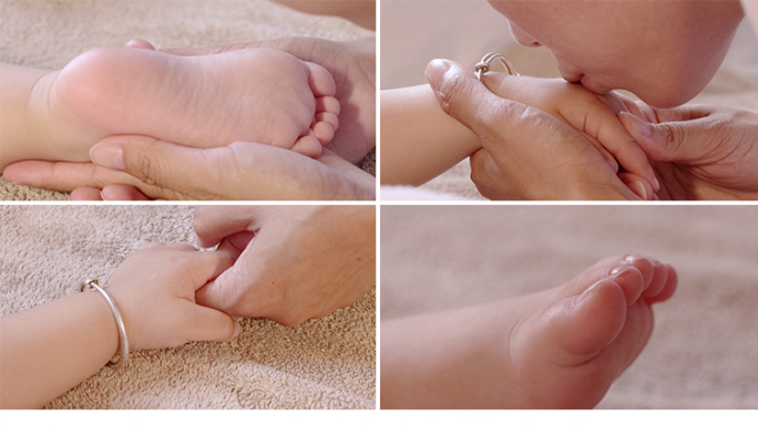 4k母婴呵护护理妈妈亲吻孩子小手脚丫实拍