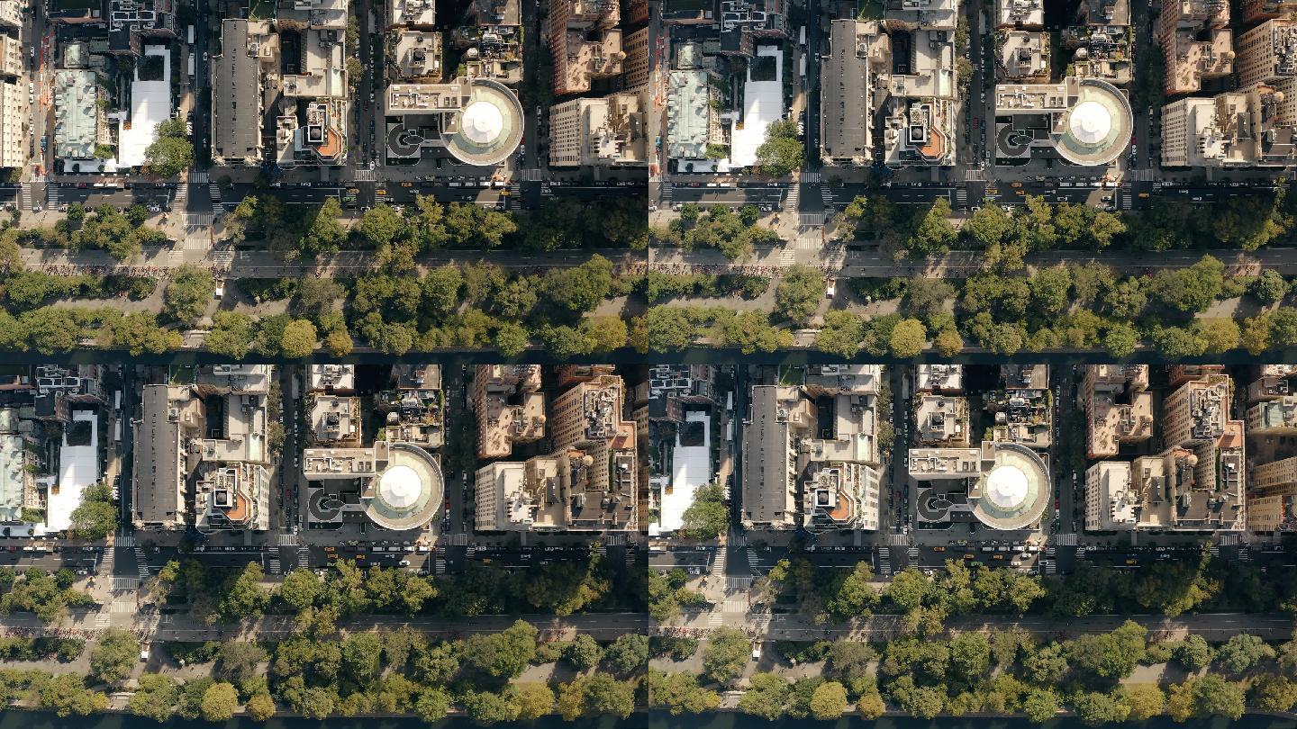 第五大道交通和中央公园鸟瞰图4K