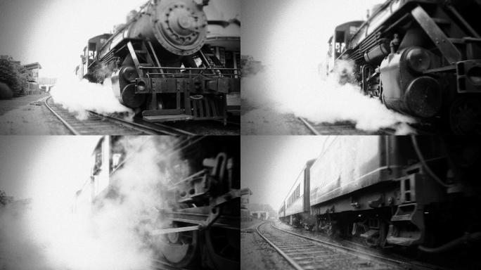 蒸汽火车离开车站上世纪工业革命20年代
