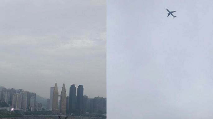 飞机飞跃东水门长江大桥