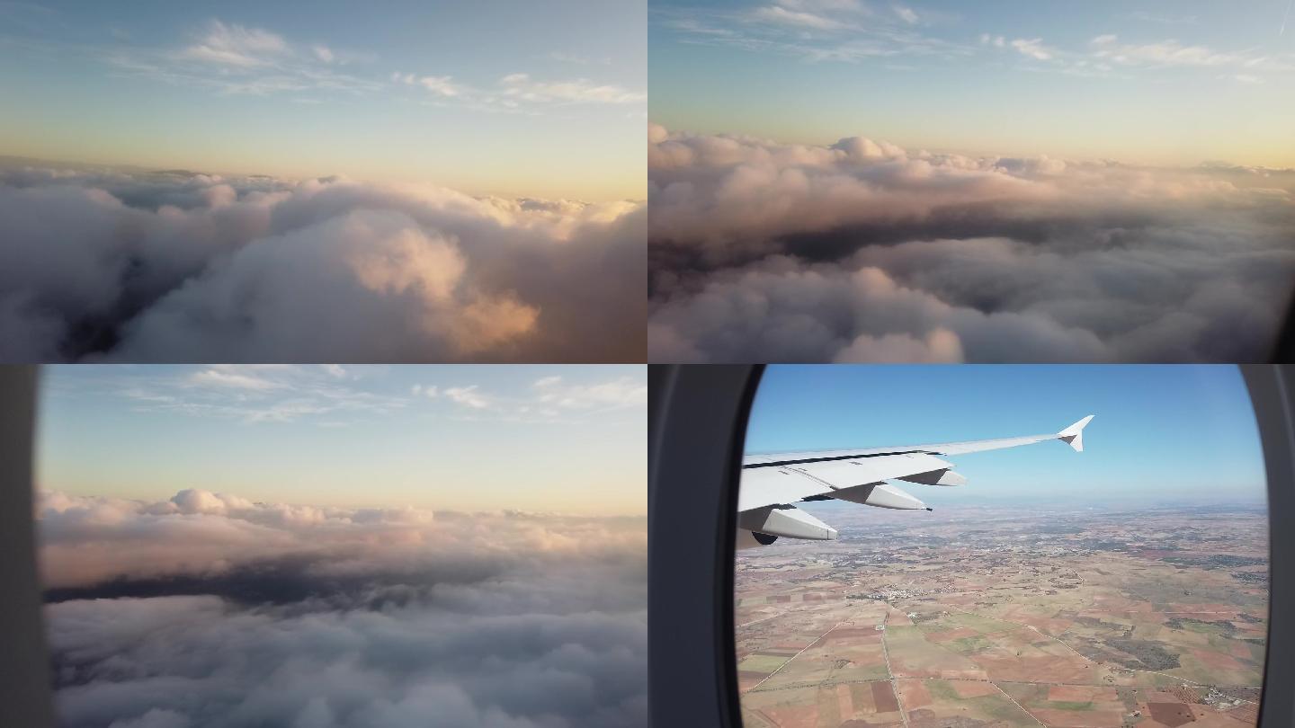 实拍飞机外面云海飞机窗户飞机上鸟瞰