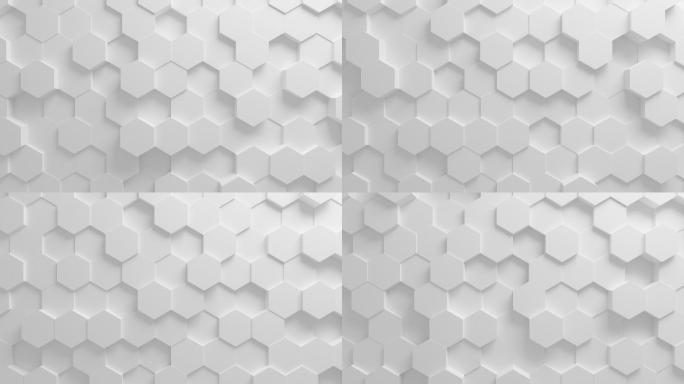 白色六边形表面变形无缝三维动画。