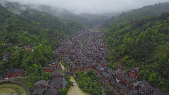 原创肇兴侗族航拍大场面全景