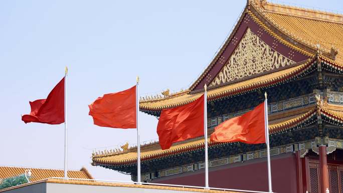 原创拍摄首都北京天安门旗帜飘扬