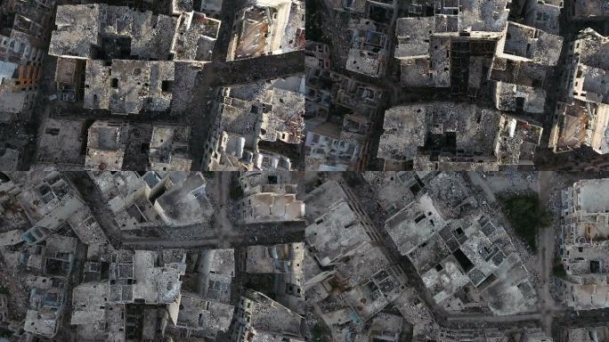 轰炸后废墟房屋鸟瞰图
