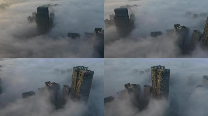 罕见城市平流雾美景