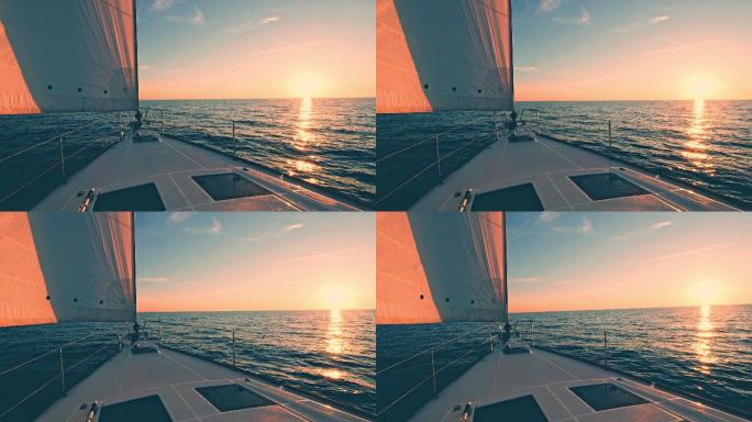 日落时航行的帆船宁静的景色日落地平线