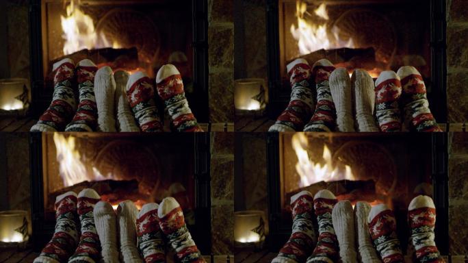 穿着舒适的圣诞袜，在壁炉旁放松