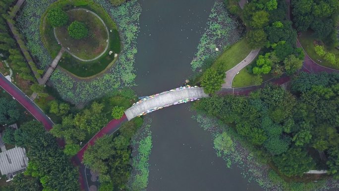 航拍公园佛山地标映月湖公园