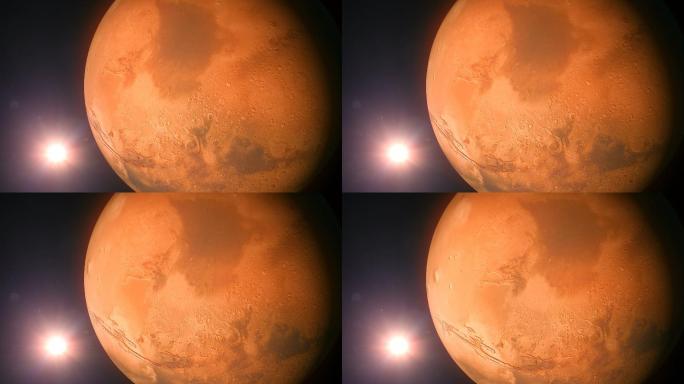 旋转的火星和太阳太阳耀斑三维球体
