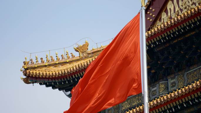 原创拍摄首都北京天安门红旗飘扬