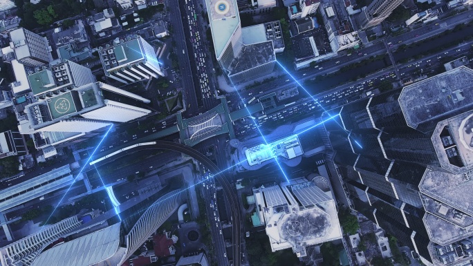 数据发送及与鸟瞰城市的网络连接概念