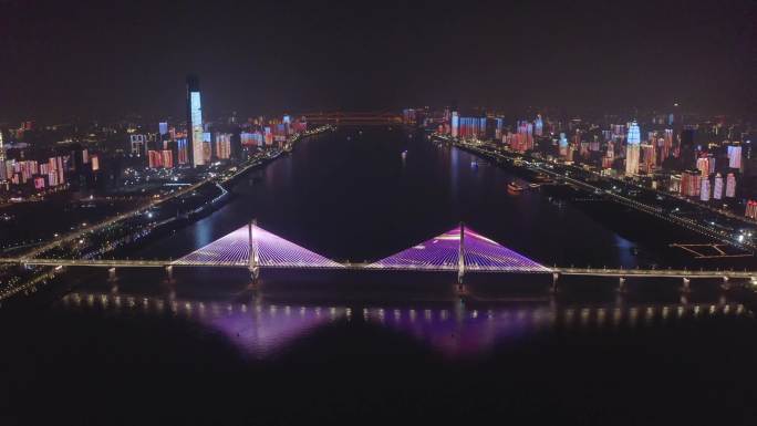 4k武汉夜景航拍长江两岸灯光秀