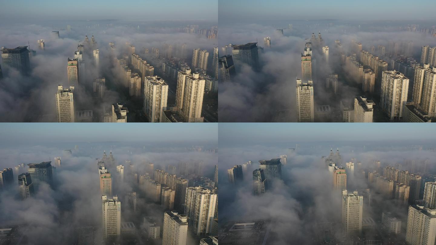 罕见城市平流雾美景