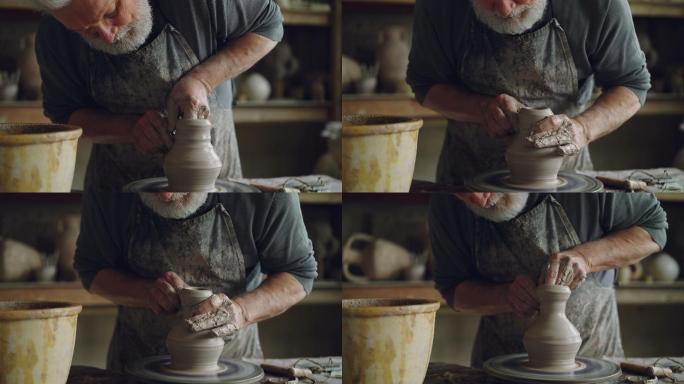 专心工作的陶艺师匠心匠人外国人