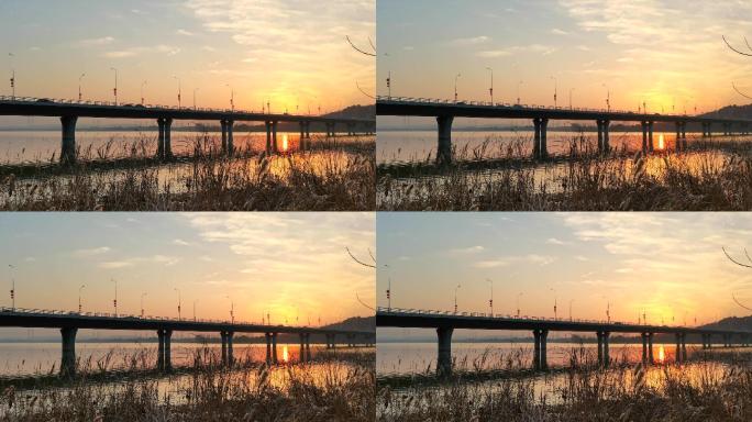 4K武汉严西湖大桥美丽夕阳景色视频素材