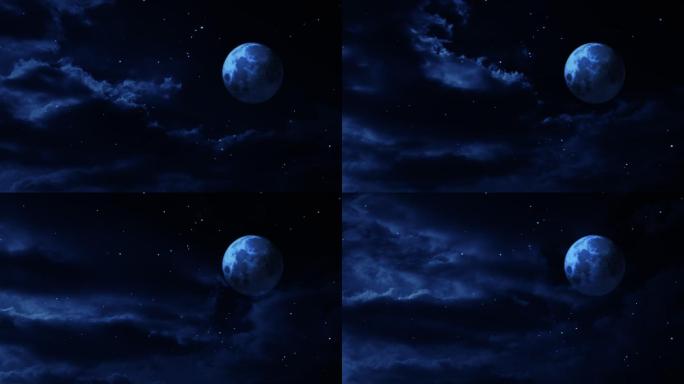 【HD天空】月亮月光云层夜晚静谧星空闪烁