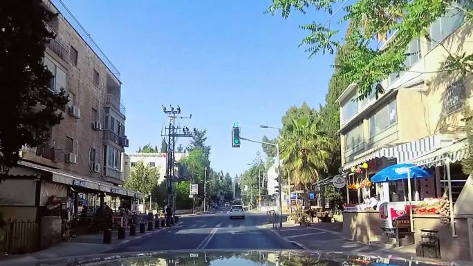 行车记录仪视角耶路撒冷居民区街景延时