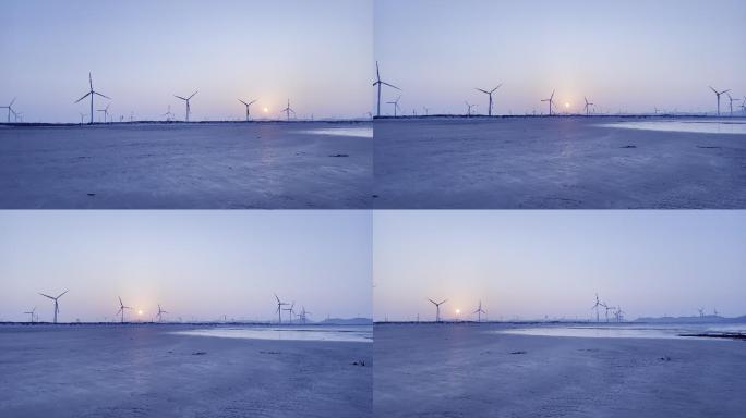 海岛海边日落风车阵长视频