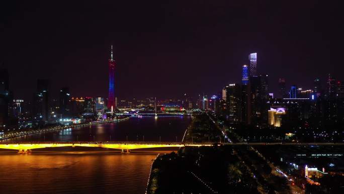 广州华南大桥珠江城市航拍夜景