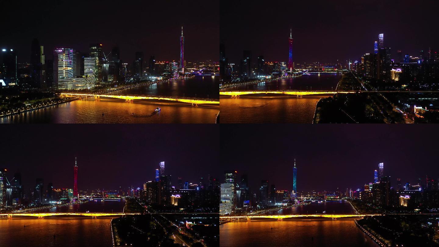 广州华南大桥珠江城市航拍夜景