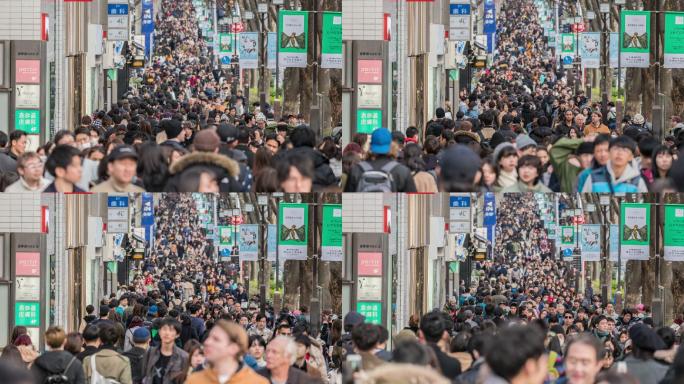 拥挤的街道人头攒动人流延时人口流动人类社