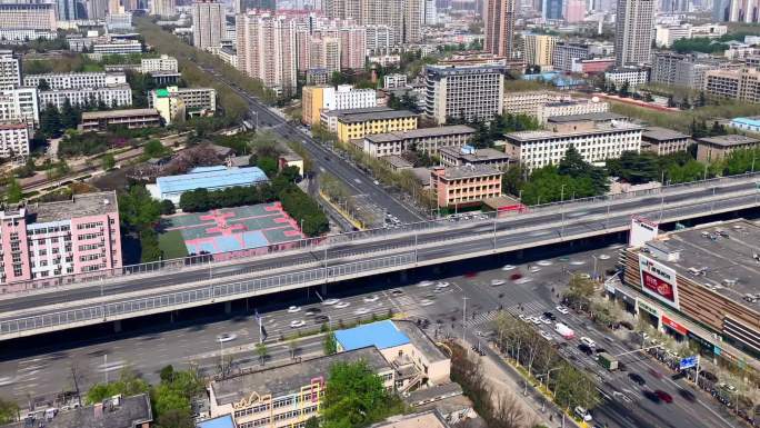 俯拍俯视城市高架快速路车流延时摄影
