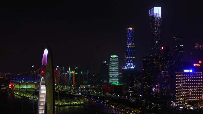 广州猎德大桥航拍夜景